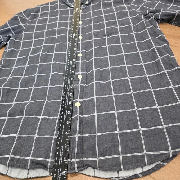 Folk Mens Windowpane Check Button Down Shirt Charcoal Grey Cotton Size 4 L - Picture 8 of 9